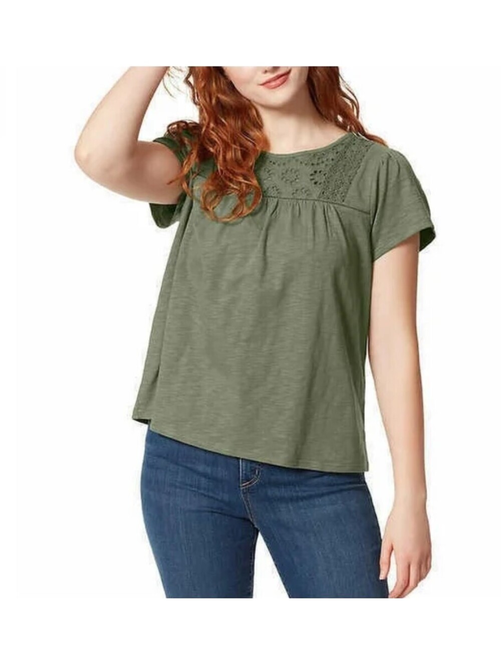 NWT Ella Moss Womens Eyelet Top Olive 60% Cotton/40% Modal Small